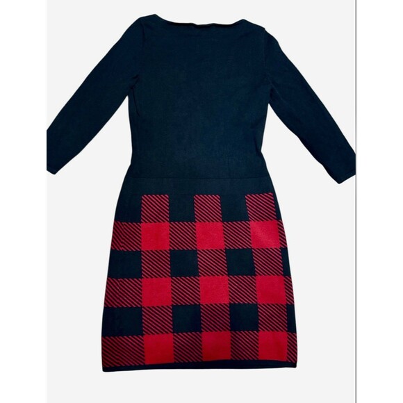Lauren Ralph Lauren Sweater Dress Black Red Buffalo Plaid XS Preppy Designer - Picture 9 of 9